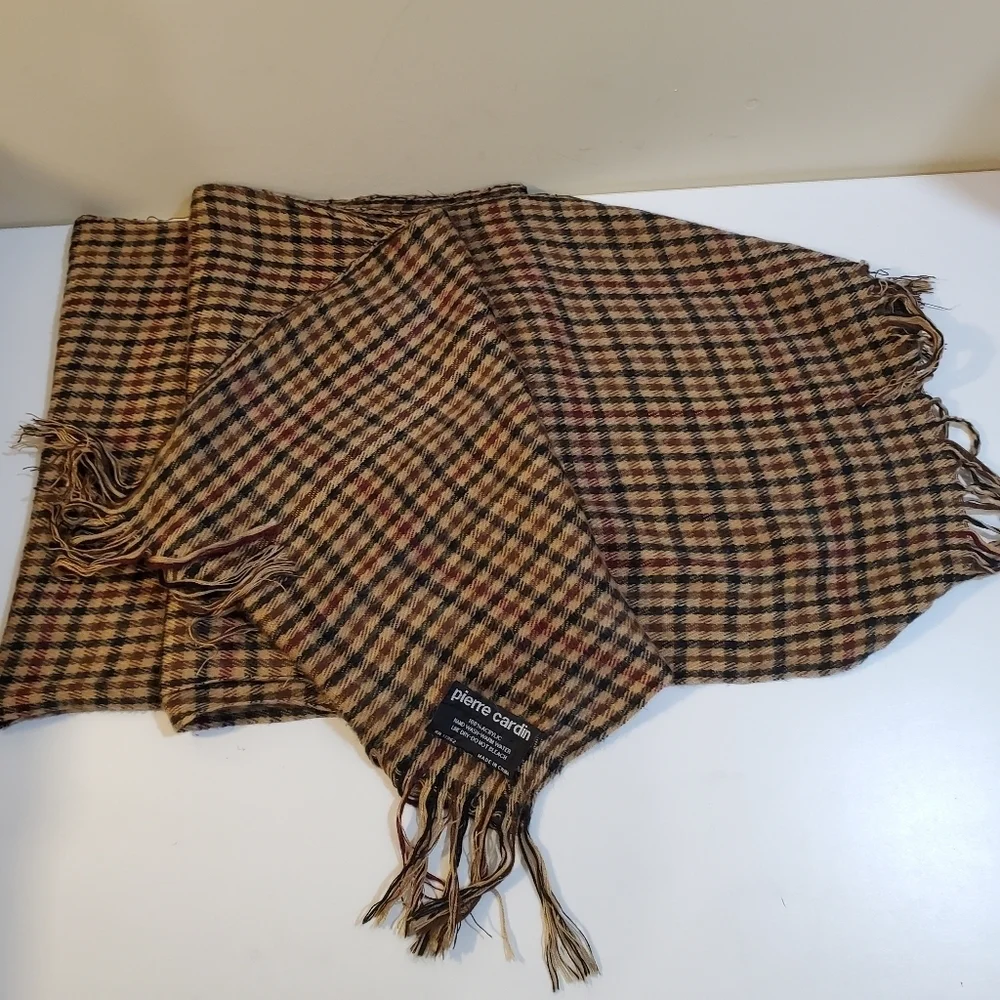 Pierre Cardin plaid acrylic Fringed Unisex  scarf